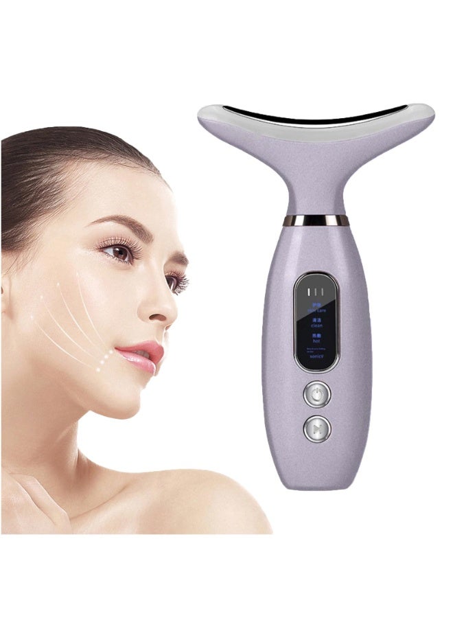 جهاز العلاج بالضوء الأحمر للوجه والرقبة – مدلك وجه ورقبة LED متعدد الوظائف 4×1 بأربع ألوان علاج ضوئي، جهاز نحت وشد البشرة مع الاهتزاز والتسخين، لتحسين مرونة الجلد وشد الوجه والرقبة، تصميم مريح على شكل ذيل الدولفين، قابل للشحن للاستخدام المنزلي اليومي - Image 1